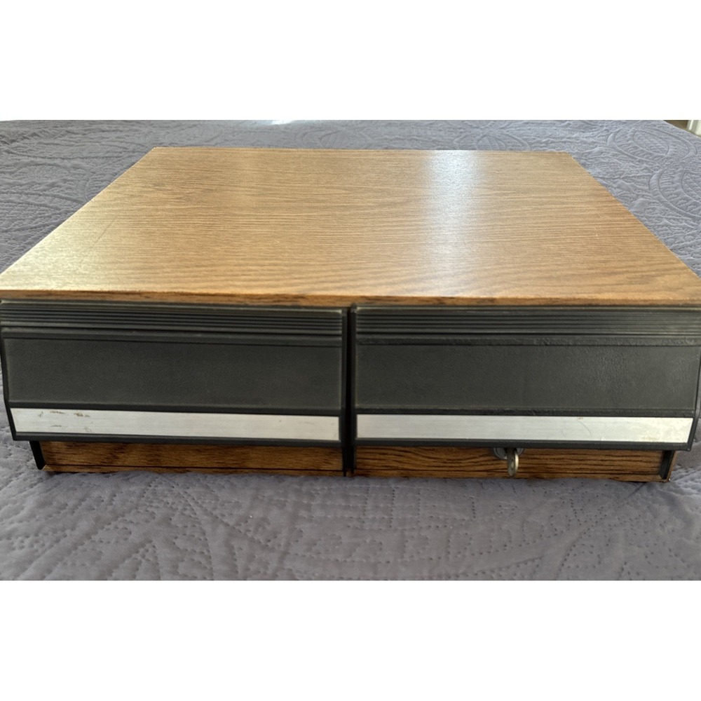 VTG Faux Wood Grain VHS Storage Holds 24 VCR VHS Tapes Slide Drawers Locks Key